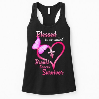 Blessed To Be Called Breast Cancer Survivor Butterfly Heart Womens Tank Top