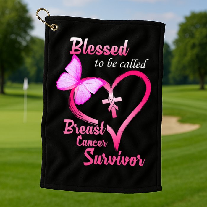 Blessed To Be Called Breast Cancer Survivor Butterfly Heart Golf Towel