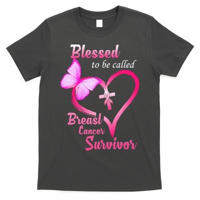 Blessed To Be Called Breast Cancer Survivor Butterfly Heart T-Shirt