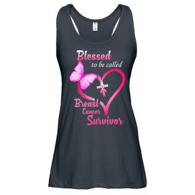 Blessed To Be Called Breast Cancer Survivor Butterfly Heart Ladies Essential Flowy Tank