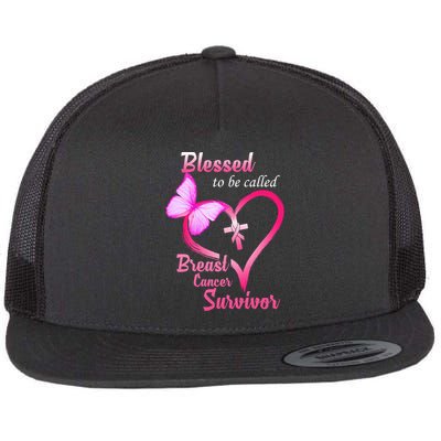 Blessed To Be Called Breast Cancer Survivor Butterfly Heart Flatbill Hat