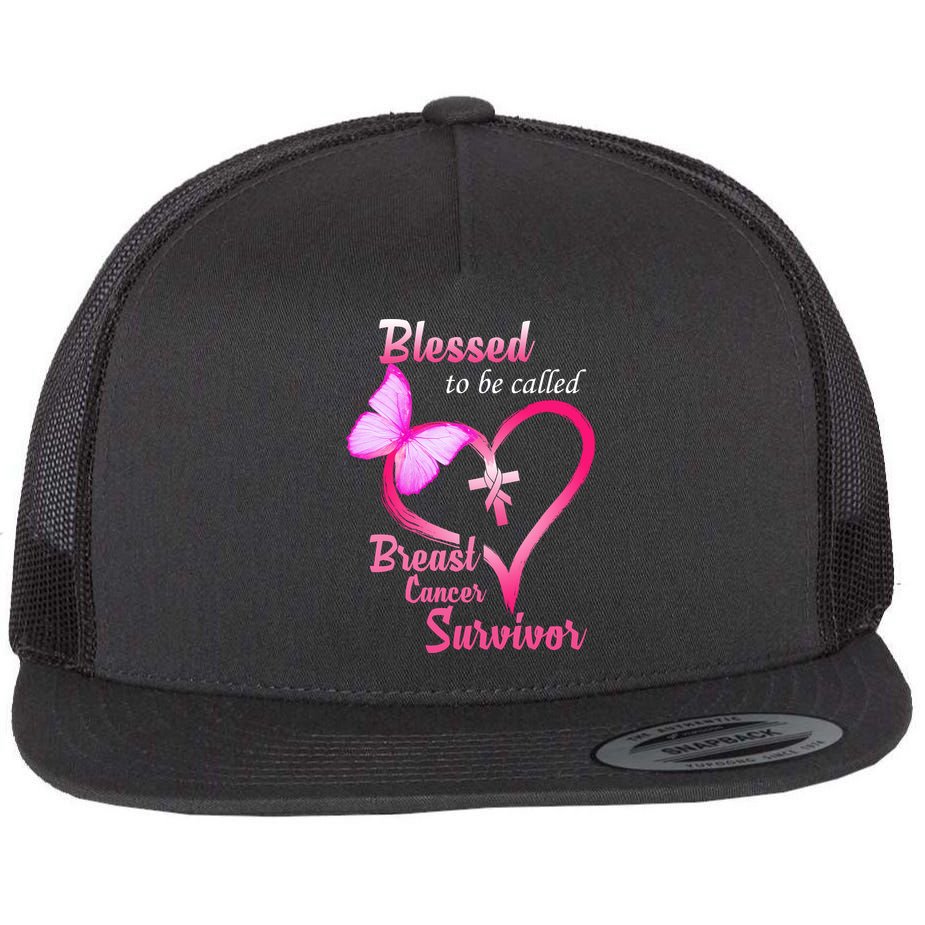 Blessed To Be Called Breast Cancer Survivor Butterfly Heart Flat Bill Trucker Hat