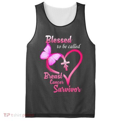 Blessed To Be Called Breast Cancer Survivor Butterfly Heart Mesh Reversible Basketball Jersey Tank