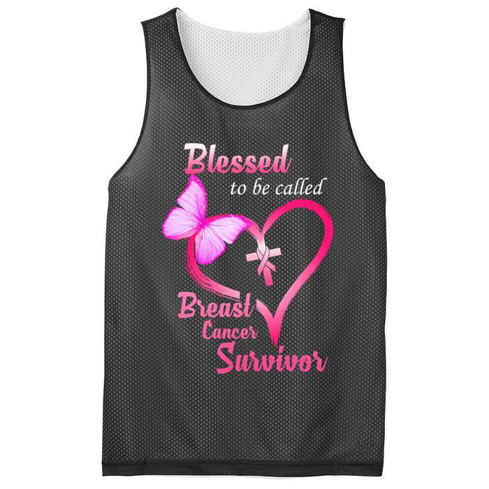 Blessed To Be Called Breast Cancer Survivor Butterfly Heart Mesh Reversible Basketball Jersey Tank