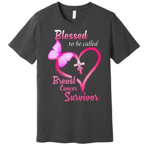 Blessed To Be Called Breast Cancer Survivor Butterfly Heart Premium T-Shirt