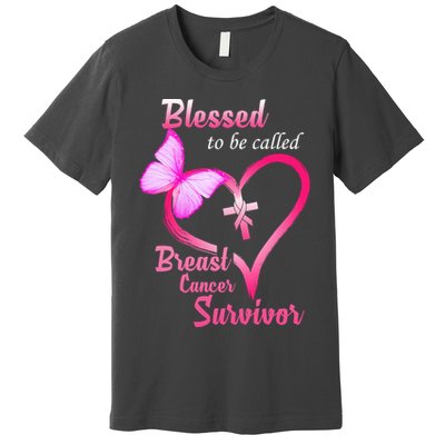 Blessed To Be Called Breast Cancer Survivor Butterfly Heart Premium T-Shirt