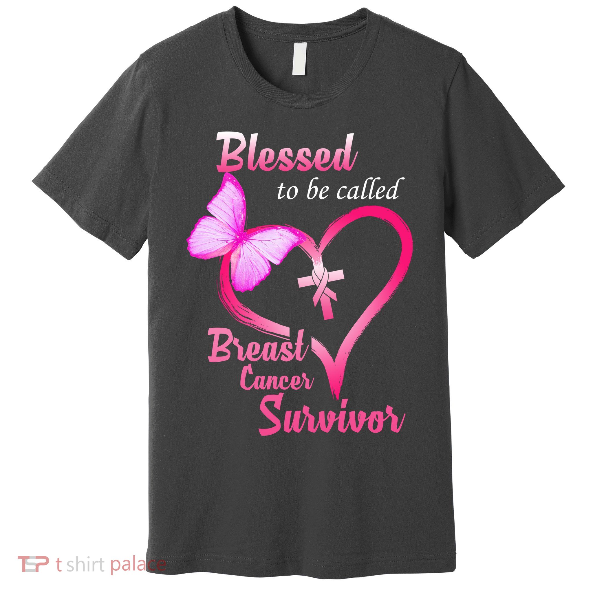 Blessed To Be Called Breast Cancer Survivor Butterfly Heart Premium T-Shirt