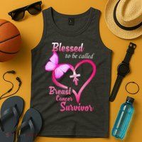 Blessed To Be Called Breast Cancer Survivor Butterfly Heart Tank Top