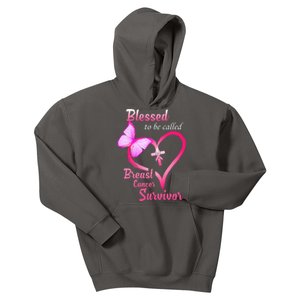 Blessed To Be Called Breast Cancer Survivor Butterfly Heart Kids Hoodie