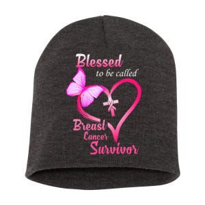 Blessed To Be Called Breast Cancer Survivor Butterfly Heart Short Acrylic Beanie