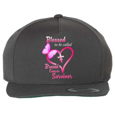 Blessed To Be Called Breast Cancer Survivor Butterfly Heart Wool Snapback Cap