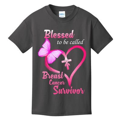 Blessed To Be Called Breast Cancer Survivor Butterfly Heart Kids T-Shirt