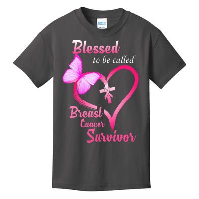 Blessed To Be Called Breast Cancer Survivor Butterfly Heart Kids T-Shirt