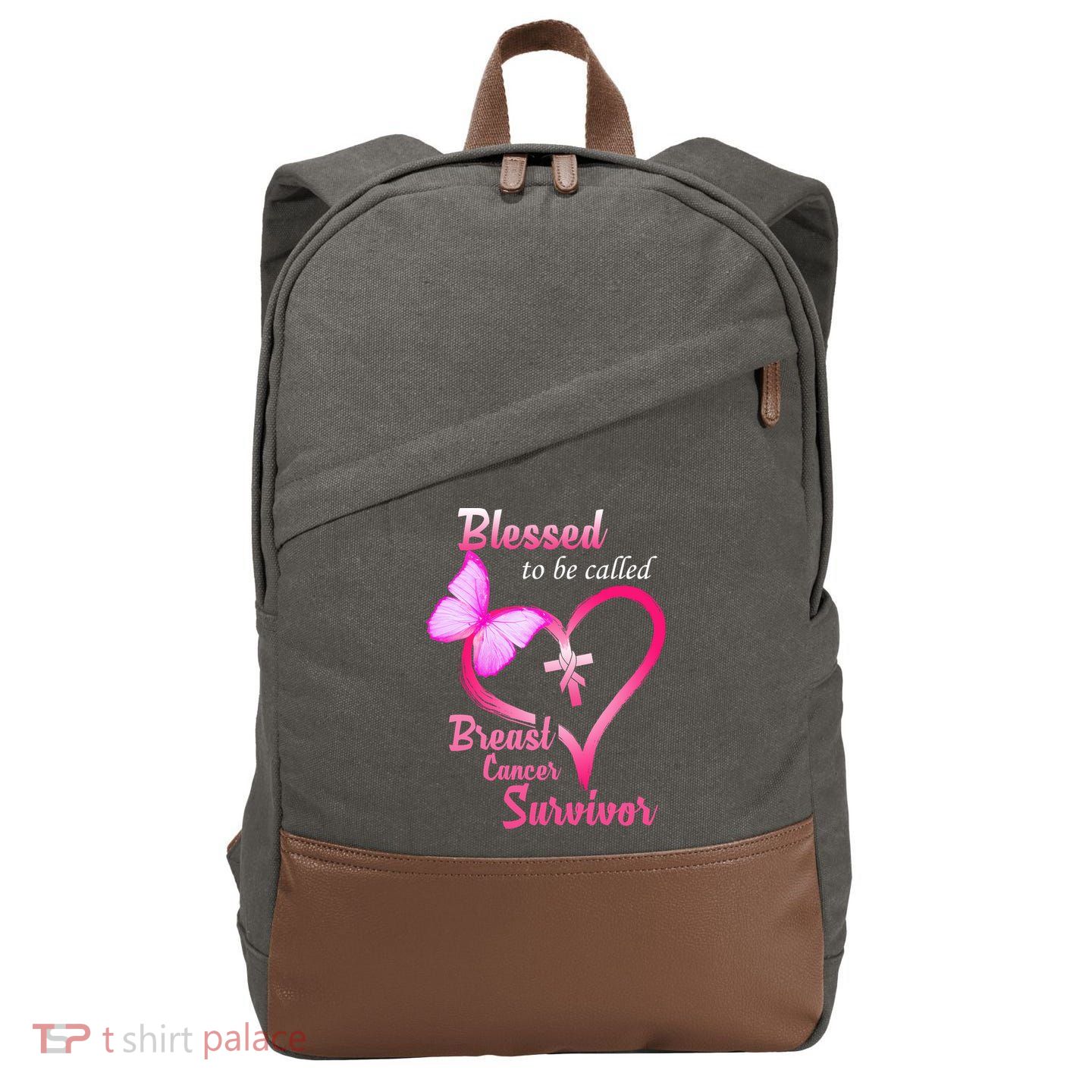 Blessed To Be Called Breast Cancer Survivor Butterfly Heart Cotton Canvas Backpack