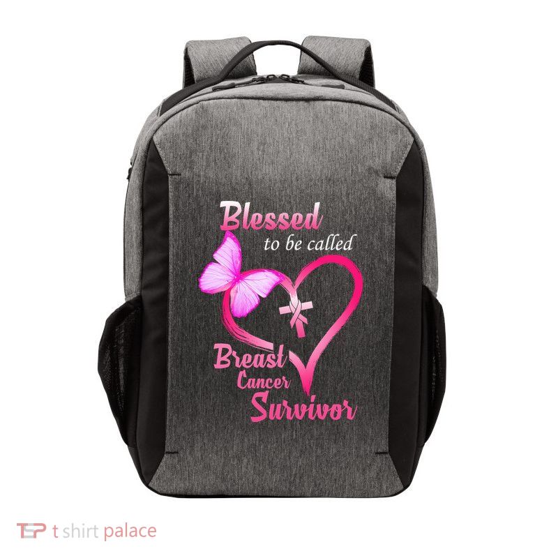 Blessed To Be Called Breast Cancer Survivor Butterfly Heart Vector Backpack