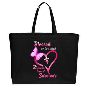 Blessed To Be Called Breast Cancer Survivor Butterfly Heart Cotton Canvas Jumbo Tote