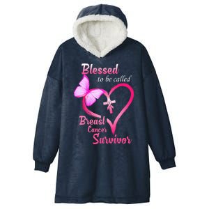 Blessed To Be Called Breast Cancer Survivor Butterfly Heart Hooded Wearable Blanket