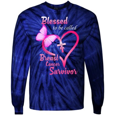 Blessed To Be Called Breast Cancer Survivor Butterfly Heart Tie-Dye Long Sleeve Shirt