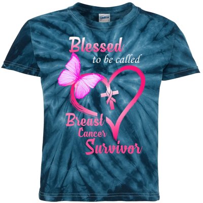 Blessed To Be Called Breast Cancer Survivor Butterfly Heart Kids Tie-Dye T-Shirt