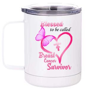 Blessed To Be Called Breast Cancer Survivor Butterfly Heart 12 oz Stainless Steel Tumbler Cup