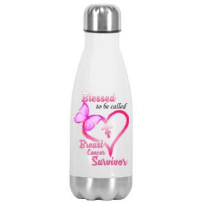 Blessed To Be Called Breast Cancer Survivor Butterfly Heart Stainless Steel Insulated Water Bottle