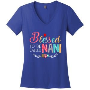 Blessed To Be Called Nani Colorful Art Women's V-Neck T-Shirt