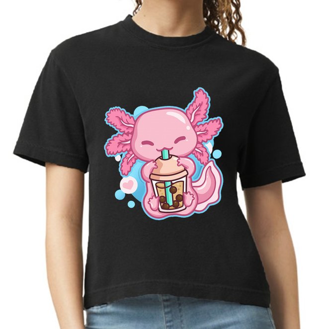 Boba Tea Bubble Tea Milk Tea Anime Axolotl  Comfort Colors Boxy T-Shirt