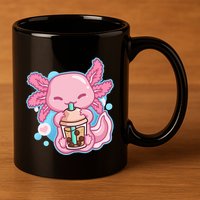 Boba Tea Bubble Tea Milk Tea Anime Axolotl  11oz C Handle Ceramic Mug