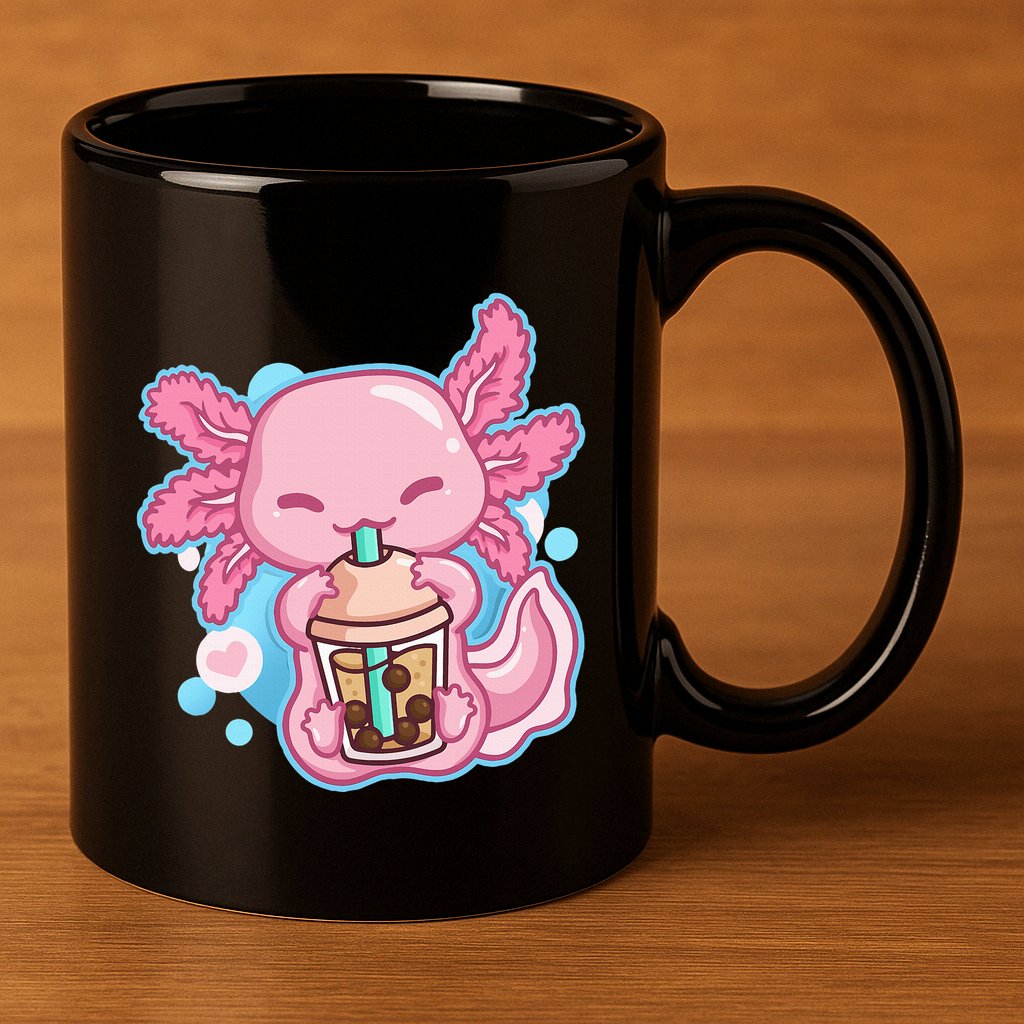 Boba Tea Bubble Tea Milk Tea Anime Axolotl  11oz C Handle Ceramic Mug