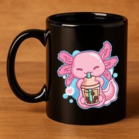 Boba Tea Bubble Tea Milk Tea Anime Axolotl  11oz C Handle Ceramic Mug