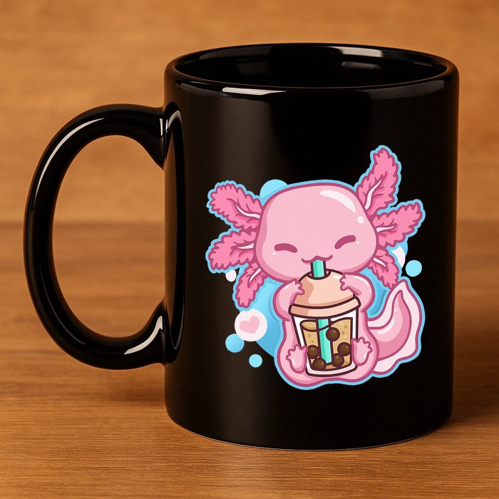 Boba Tea Bubble Tea Milk Tea Anime Axolotl  11oz C Handle Ceramic Mug