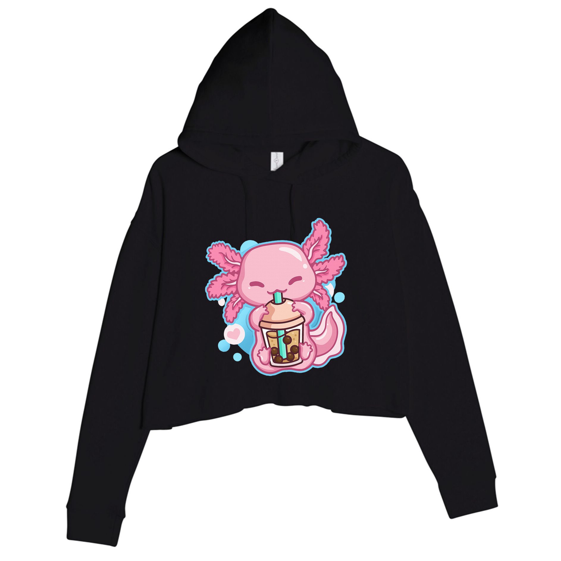 Boba Tea Bubble Tea Milk Tea Anime Axolotl  Crop Fleece Hoodie