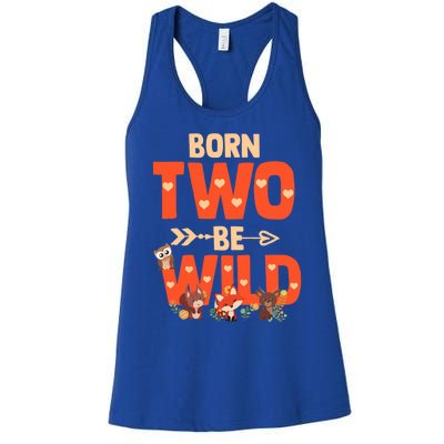 Born Two Be Wild Meaningful Gift Bday Woodland Animal 2nd Gift Women's Racerback Tank