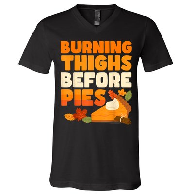 Burning Thighs Before Pies Thanksgiving Turkey Running Trot V-Neck T-Shirt