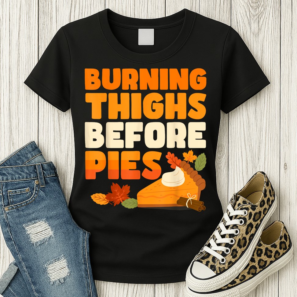Burning Thighs Before Pies Thanksgiving Turkey Running Trot Womens T-Shirt
