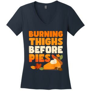 Burning Thighs Before Pies Thanksgiving Turkey Running Trot Women's V-Neck T-Shirt