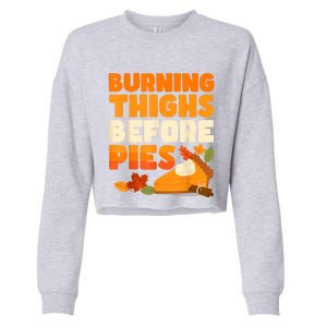 Burning Thighs Before Pies Thanksgiving Turkey Running Trot Cropped Pullover Crew