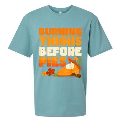 Burning Thighs Before Pies Thanksgiving Turkey Running Trot Sueded Cloud Jersey T-Shirt