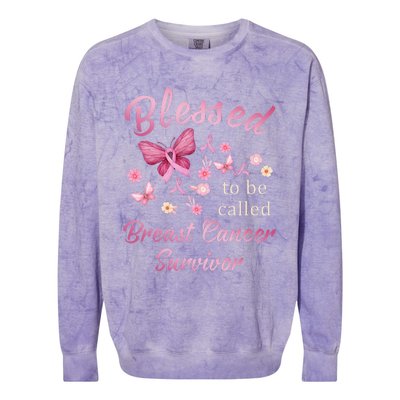 Blessed To Be Called Breast Cancer Survivor Pink Butterfly Colorblast Crewneck Sweatshirt