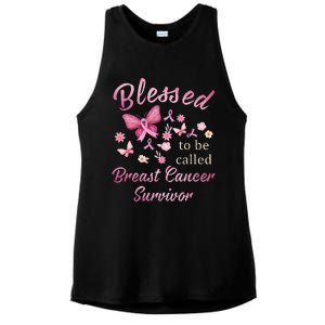 Blessed To Be Called Breast Cancer Survivor Pink Butterfly Ladies PosiCharge Tri-Blend Wicking Tank