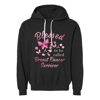 Blessed To Be Called Breast Cancer Survivor Pink Butterfly Garment-Dyed Fleece Hoodie