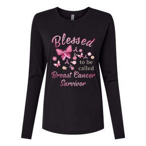 Blessed To Be Called Breast Cancer Survivor Pink Butterfly Womens Cotton Relaxed Long Sleeve T-Shirt