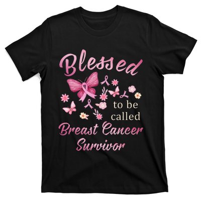 Blessed To Be Called Breast Cancer Survivor Pink Butterfly T-Shirt