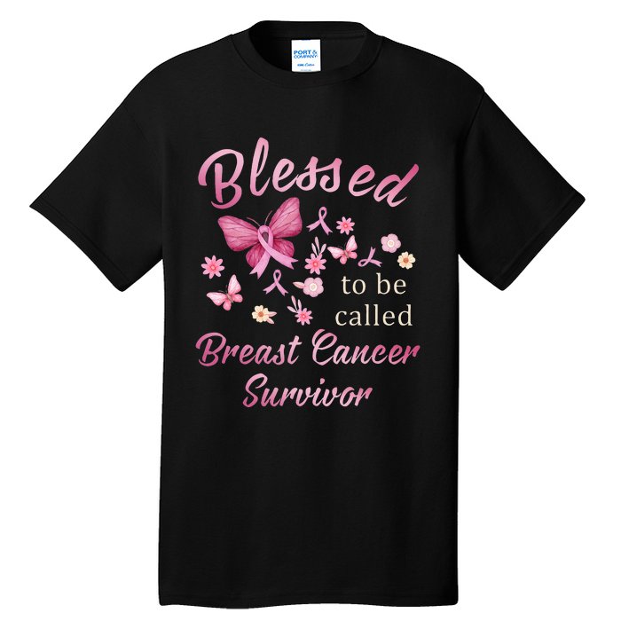 Blessed To Be Called Breast Cancer Survivor Pink Butterfly Tall T-Shirt