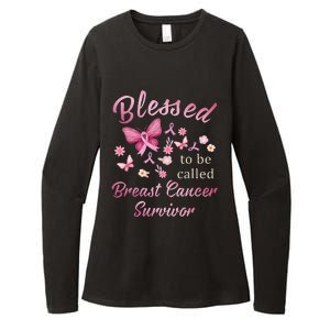 Blessed To Be Called Breast Cancer Survivor Pink Butterfly Womens CVC Long Sleeve Shirt