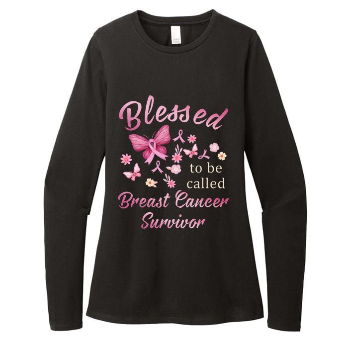 Blessed To Be Called Breast Cancer Survivor Pink Butterfly Womens CVC Long Sleeve Shirt