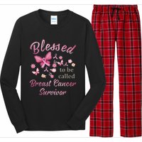 Blessed To Be Called Breast Cancer Survivor Pink Butterfly Long Sleeve Pajama Set