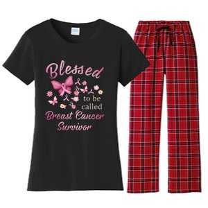 Blessed To Be Called Breast Cancer Survivor Pink Butterfly Women's Flannel Pajama Set