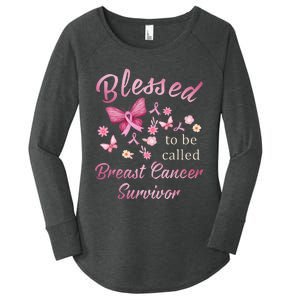 Blessed To Be Called Breast Cancer Survivor Pink Butterfly Women's Perfect Tri Tunic Long Sleeve Shirt