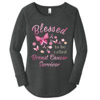 Blessed To Be Called Breast Cancer Survivor Pink Butterfly Women's Perfect Tri Tunic Long Sleeve Shirt